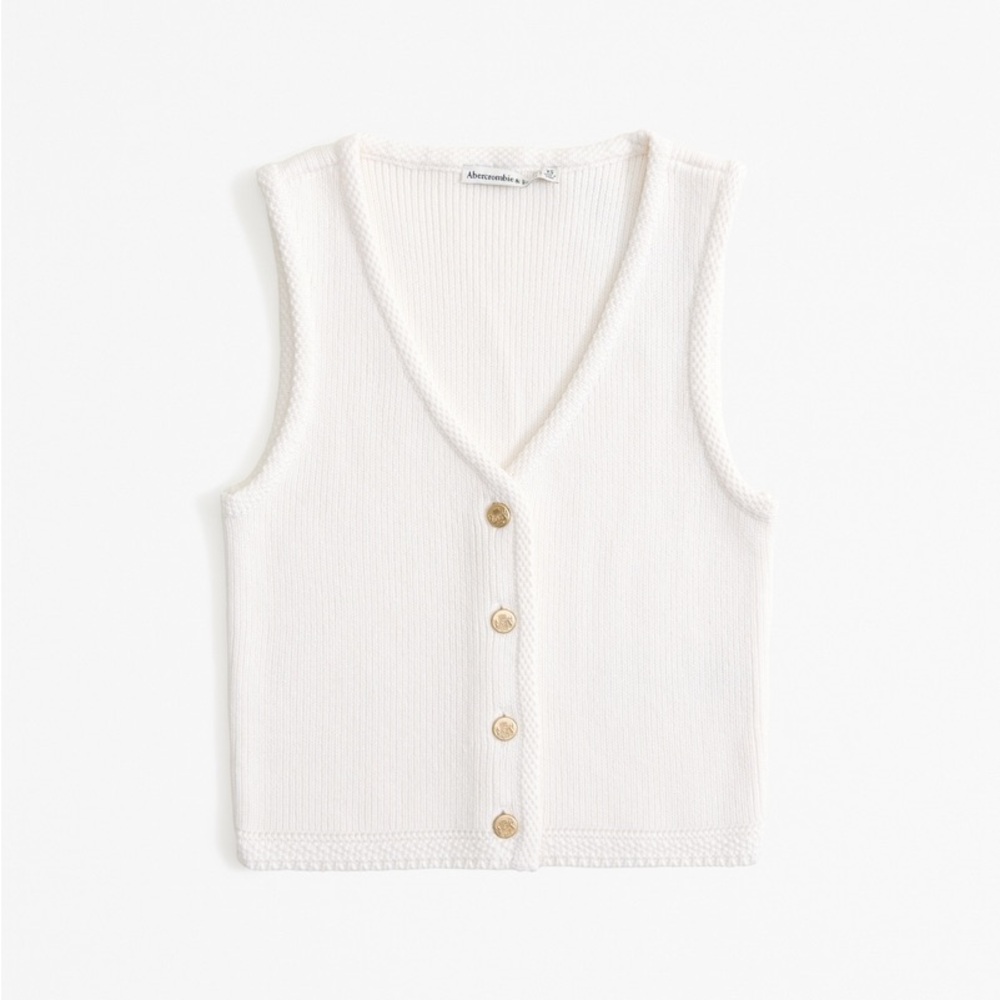 White Knit Button-Up Vest